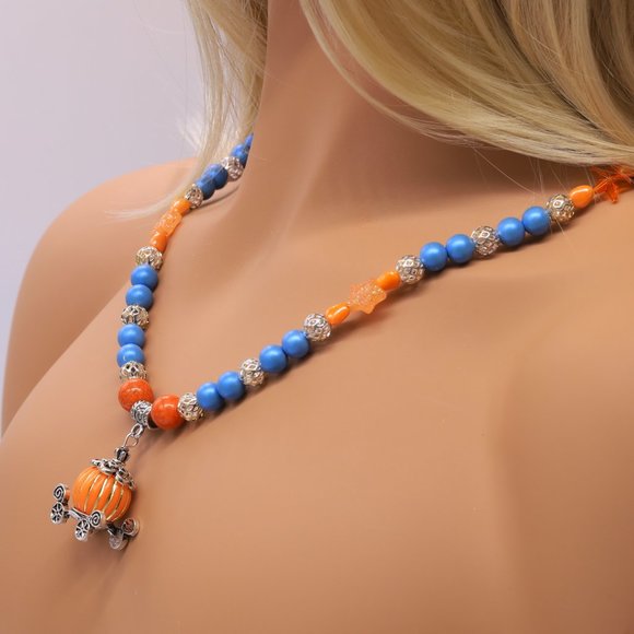 Cinderella theme necklace with blue stone and silver accents. - Picture 2 of 4